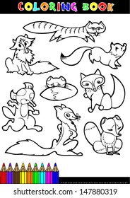 Black and White Cartoon Vector Illustration of Funny Wild Fox Animal for Coloring Book