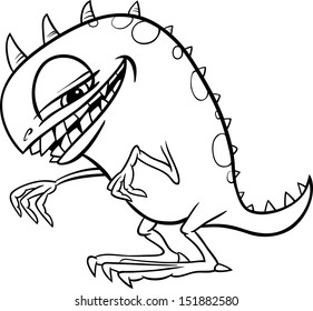 Black and White Cartoon Vector Illustration of Funny Monster or Fright or Bogie for Children for Coloring