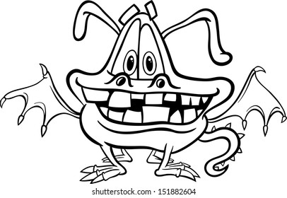 Black and White Cartoon Vector Illustration of Funny Monster or Fright or Bogie for Children for Coloring