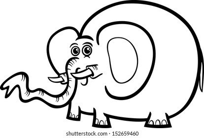Black and White Cartoon Vector Illustration of Cute Elephant Wild Animal for Children to Coloring Book