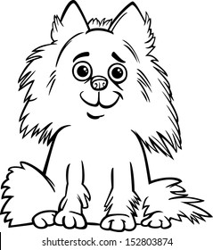 Black and White Cartoon Vector Illustration of Cute Shaggy Purebred Pomeranian Dog for Children to Coloring Book