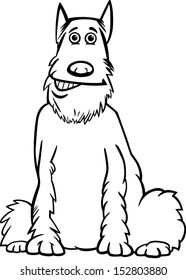 Black and White Cartoon Vector Illustration of Funny Shaggy Purebred Schnauzer Dog for Children to Coloring Book