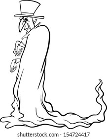Black and White Cartoon Vector Illustration of Scary Halloween Vampire or Count Dracula for Coloring Book