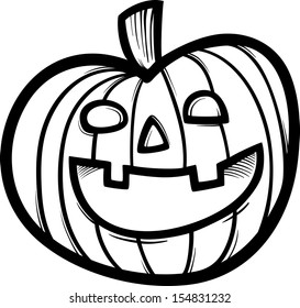 Black and White Cartoon Vector Illustration of Spooky Halloween Pumpkin Clip Art for Coloring Book