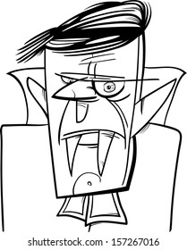 Black and White Cartoon Vector Illustration of Creepy Halloween Vampire or Dracula