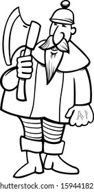 Black and White Cartoon Vector Illustration of Funny Knight with Axe for Coloring Book