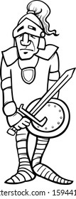 Black and White Cartoon Vector Illustration of Knight in Armor with Sword and Shield for Coloring Book