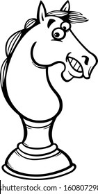 Black and White Cartoon Vector Illustration of Funny Horse Chess Pawn for Coloring Book