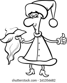 Black and White Cartoon Vector Illustration of Man wearing Santa Claus Costume on Christmas Time for Coloring Book