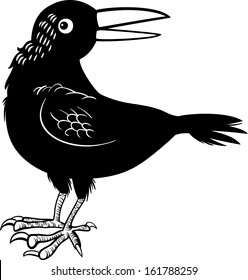 Black and White Cartoon Vector Illustration of Crow or Raven Bird for Coloring Book