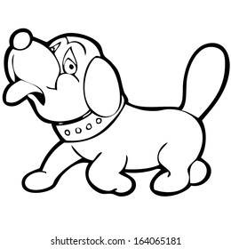 Black and white cartoon vector illustration of the dog. With Coloring Book