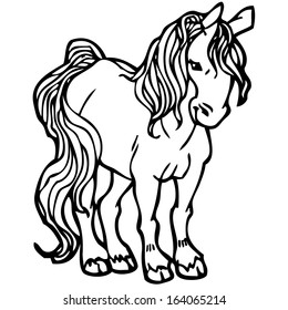 Black and white cartoon vector illustration of a horse. With Coloring Book