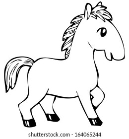 Black and white cartoon vector illustration of a horse. With Coloring Book