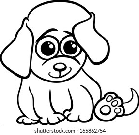 Black and White Cartoon Vector Illustration of Cute Little Baby Animal Dog or Puppy for Coloring Book