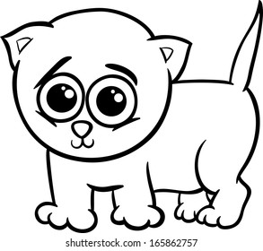 Black and White Cartoon Vector Illustration of Cute Little Baby Animal Cat or Kitten for Coloring Book