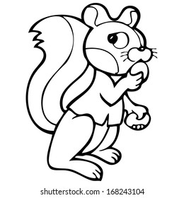 Black and white cartoon vector illustration of a squirrel. With Coloring Book.