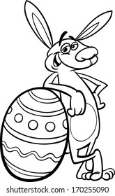 Black and White Cartoon Vector Illustration of Funny Easter Bunny with Colored Egg for Coloring Book