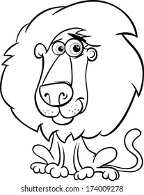 Black and White Cartoon Vector Illustration of Big African Lion Animal for Coloring Book