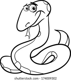 Black and White Cartoon Vector Illustration of Cute Snake Reptile Animal for Coloring Book