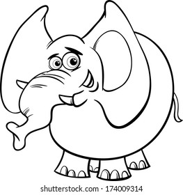 Black and White Cartoon Vector Illustration of Cute African Elephant Animal for Coloring Book