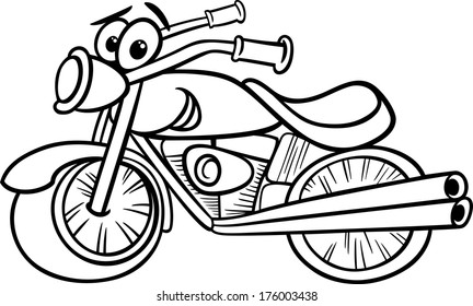 Black and White Cartoon Vector Illustration of Funny Motor Bike Vehicle or Chopper Comic Mascot Character for Coloring Book