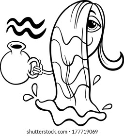 Black and White Cartoon Vector Illustration of Aquarius or The Water Bearer Horoscope Zodiac Sign for Coloring Book