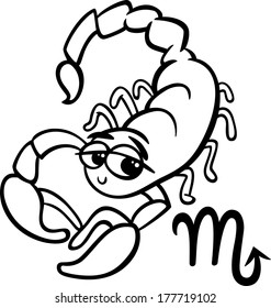 Black and White Cartoon Vector Illustration of Scorpio or The Scorpion Horoscope Zodiac Sign for Coloring Book