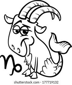 Black and White Cartoon Vector Illustration of Capricorn or The Sea Goat Horoscope Zodiac Sign for Coloring Book