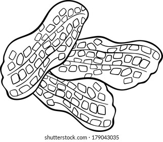 Black and White Cartoon Vector Illustration of Peanuts Food Objects for Coloring Book