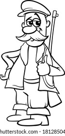 Black and White Cartoon Vector Illustration of Hunter Character from Little Red Riding Hood Fairy Tale for Coloring Book