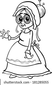 Black and White Cartoon Vector Illustration of Grandmother Character from Little Red Riding Hood Fairy Tale for Coloring Book