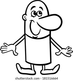 Black and White Cartoon Vector Illustration of Happy or Glad Funny Guy Character for Coloring Book