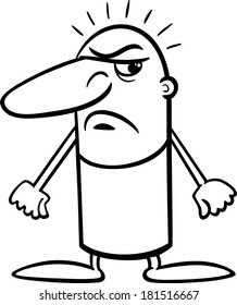 Black and White Cartoon Vector Illustration of Angry or Furious Funny Guy Character for Coloring Book