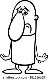 Black and White Cartoon Vector Illustration of Sad or Depressed Funny Guy Character for Coloring Book