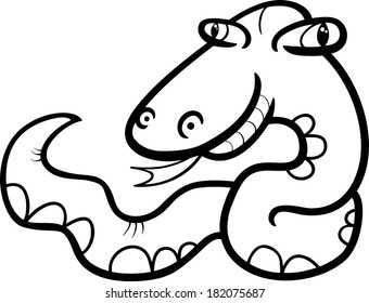 Black and White Cartoon Vector Illustration of Funny Snake Reptile Animal for Coloring Book