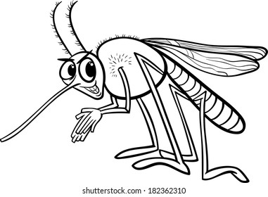 Black and White Cartoon Vector Illustration of Funny Mosquito Insect Character for Coloring Book