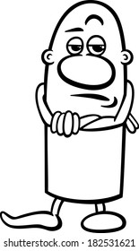 Black and White Cartoon Vector Illustration of Funny Skeptical Guy Character for Coloring Book