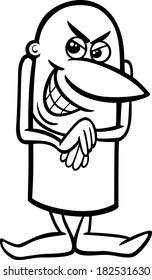 Black and White Cartoon Vector Illustration of Funny Mischievous Guy Character for Coloring Book