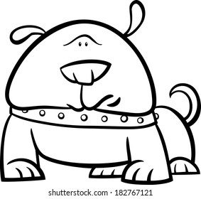 Black and White Cartoon Vector Illustration of Funny Dog in Collar for Coloring Book