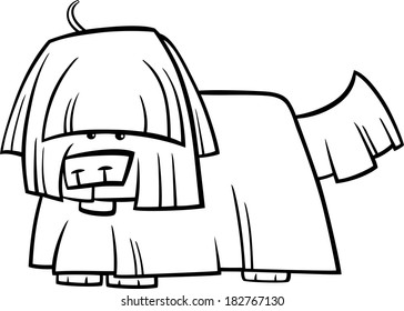 Black and White Cartoon Vector Illustration of Funny Shaggy Dog for Coloring Book