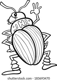 Black and White Cartoon Vector Illustration of Funny Colorado Potato Beetle Insect Character for Coloring Book