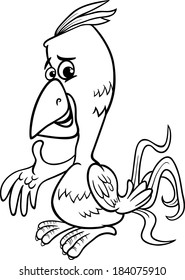 Black and White Cartoon Vector Illustration of Cute Parrot Exotic Bird for Coloring Book
