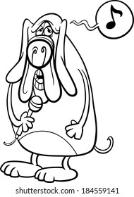 Black and White Cartoon Vector Illustration of Funny Singing Dog Character for Coloring Book