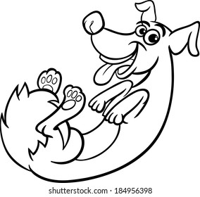 Black and White Cartoon Vector Illustration of Cute Playful Dog for Coloring Book