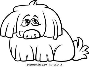 Black and White Cartoon Vector Illustration of Cute Hairy Dog for Coloring Book