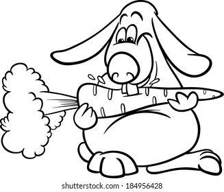 Black and White Cartoon Vector Illustration of Cute Lop Eared Rabbit with Carrot for Coloring Book