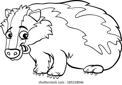 Black and White Cartoon Vector Illustration of Cute Badger Animal for Coloring Book