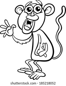 Black and White Cartoon Vector Illustration of Funny Monkey Animal Character for Coloring Book