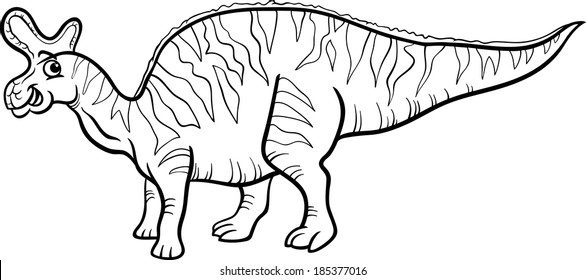 Black and White Cartoon Vector Illustration of Lambeosaurus Prehistoric Dinosaur for Coloring Book