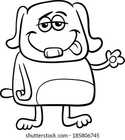 Black and White Cartoon Vector Illustration of Funny Dog Character for Coloring Book